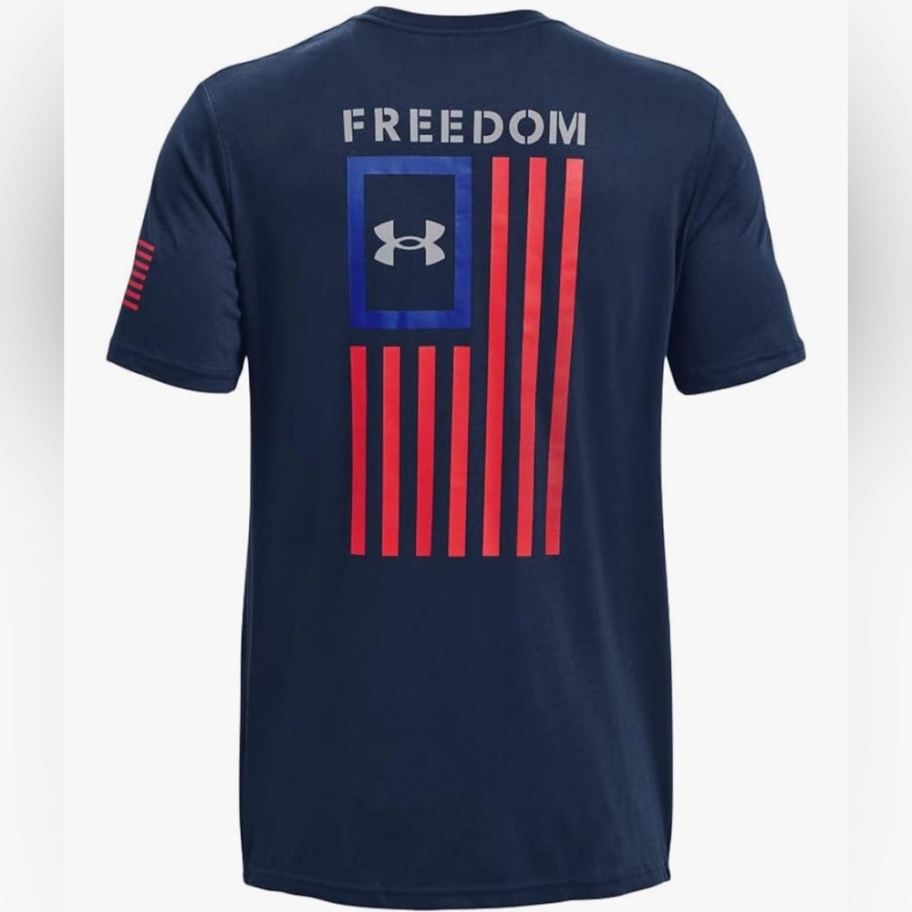 Under Armour Men's New Freedom Flag Short Sleeve T-Shirt Flag on back ! 2XL. NWT - Picture 2 of 12